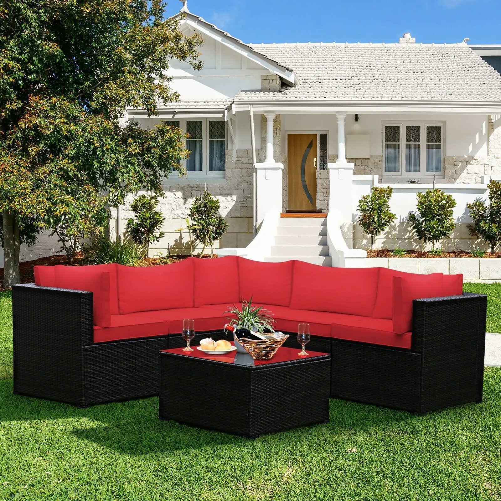 6 Pieces Patio Furniture Sofa Set with Cushions for Outdoor by DirectDeals
