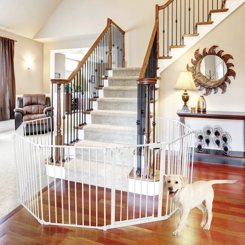 Adjustable Panel Baby Safe Metal Gate Play Yard-White by DirectDeals