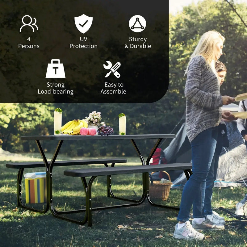 HDPE Outdoor Picnic Table Bench Set with Metal Base by DirectDeals