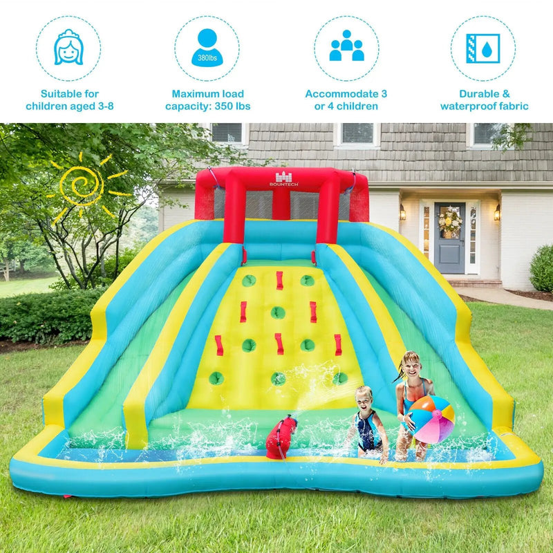 Inflatable Water Park Bounce House with Double Slide and Climbing Wall with 735W Blower by DirectDeals