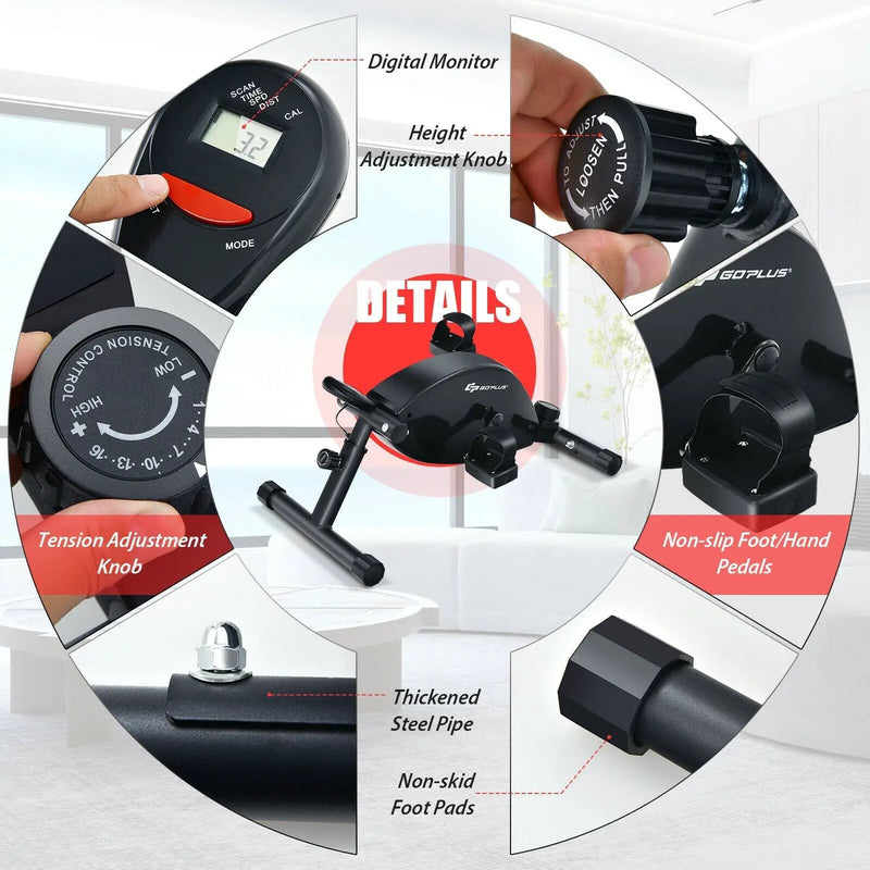 Portable Under Desk Bike Pedal Exerciser with Adjustable Magnetic Resistance by DirectDeals