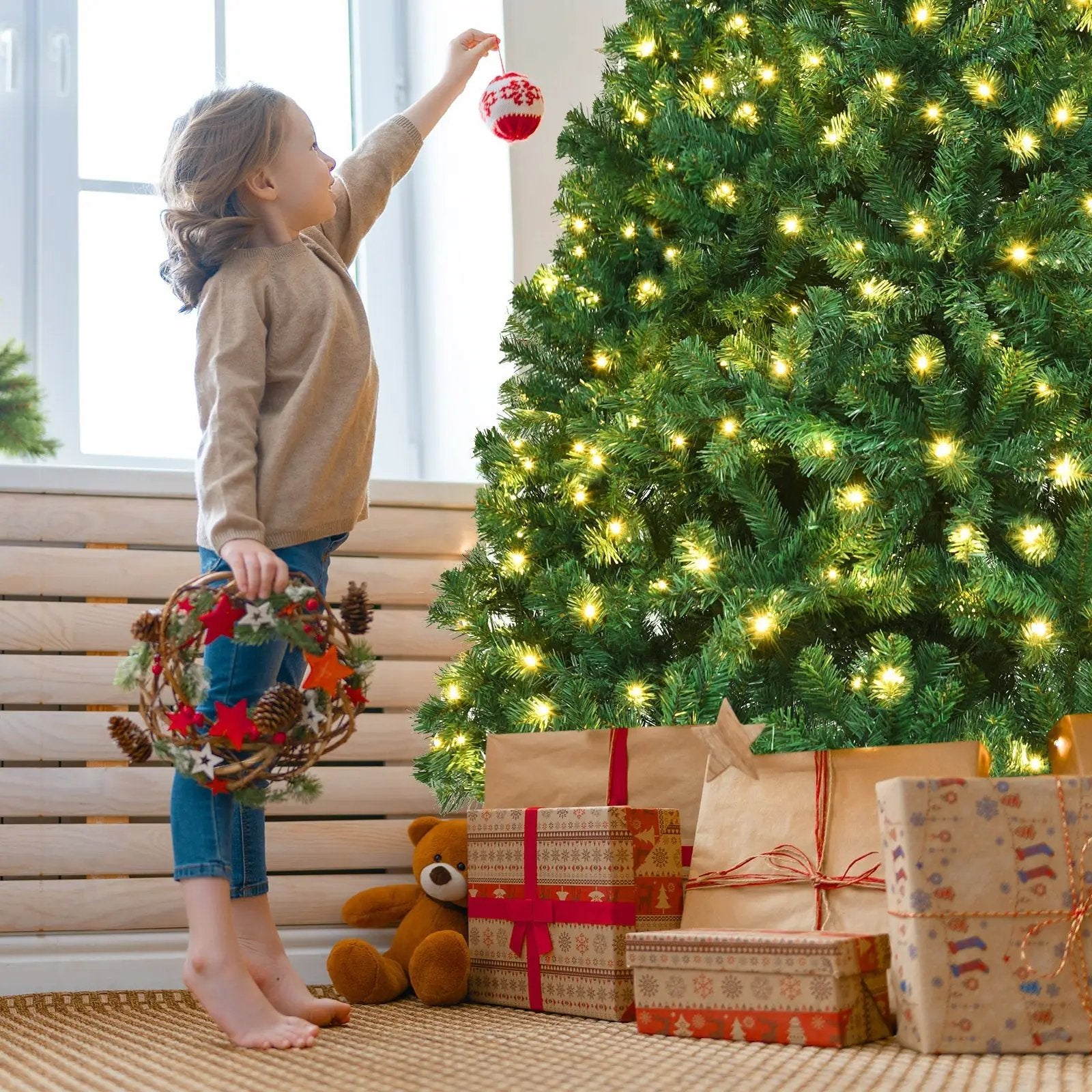 7 Feet PVC Artificial Christmas Tree with LED Lights by DirectDeals