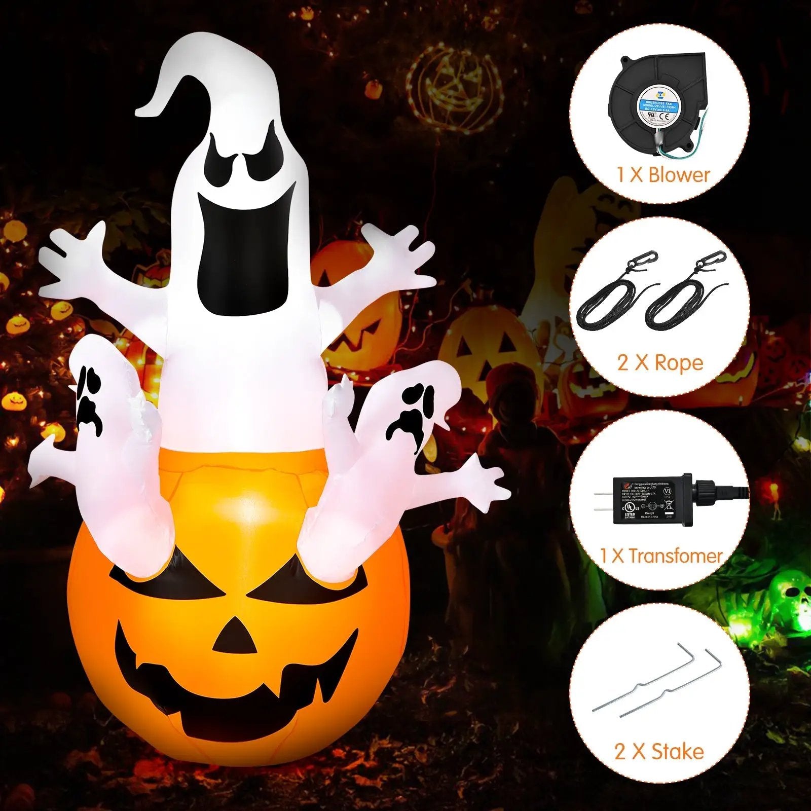 6 Feet Pumpkin-Halloween Blow Up Yard Decorations with Build-in LED Light by DirectDeals