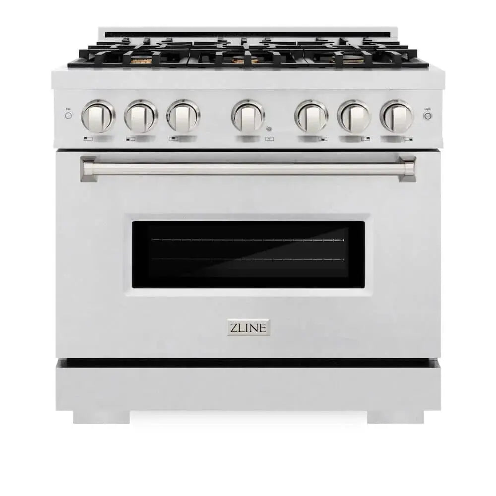 ZLINE 36" Classic Gas Range, Convection Gas Oven DuraSnow® Stainless Steel, Brass Burners CGRS-BR-36 by Farmhouse Kitchen and Bath