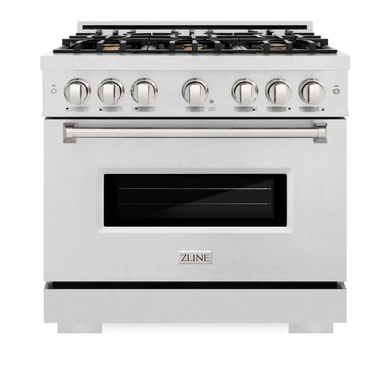 ZLINE 36" Classic Gas Range, Convection Gas Oven DuraSnow® Stainless Steel, Brass Burners CGRS-BR-36 by Farmhouse Kitchen and Bath
