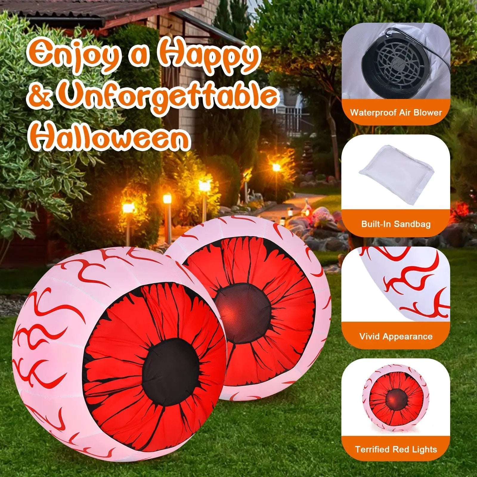 2 Pack 3 Feet Halloween Inflatable Eyeballs with Air Blower by DirectDeals