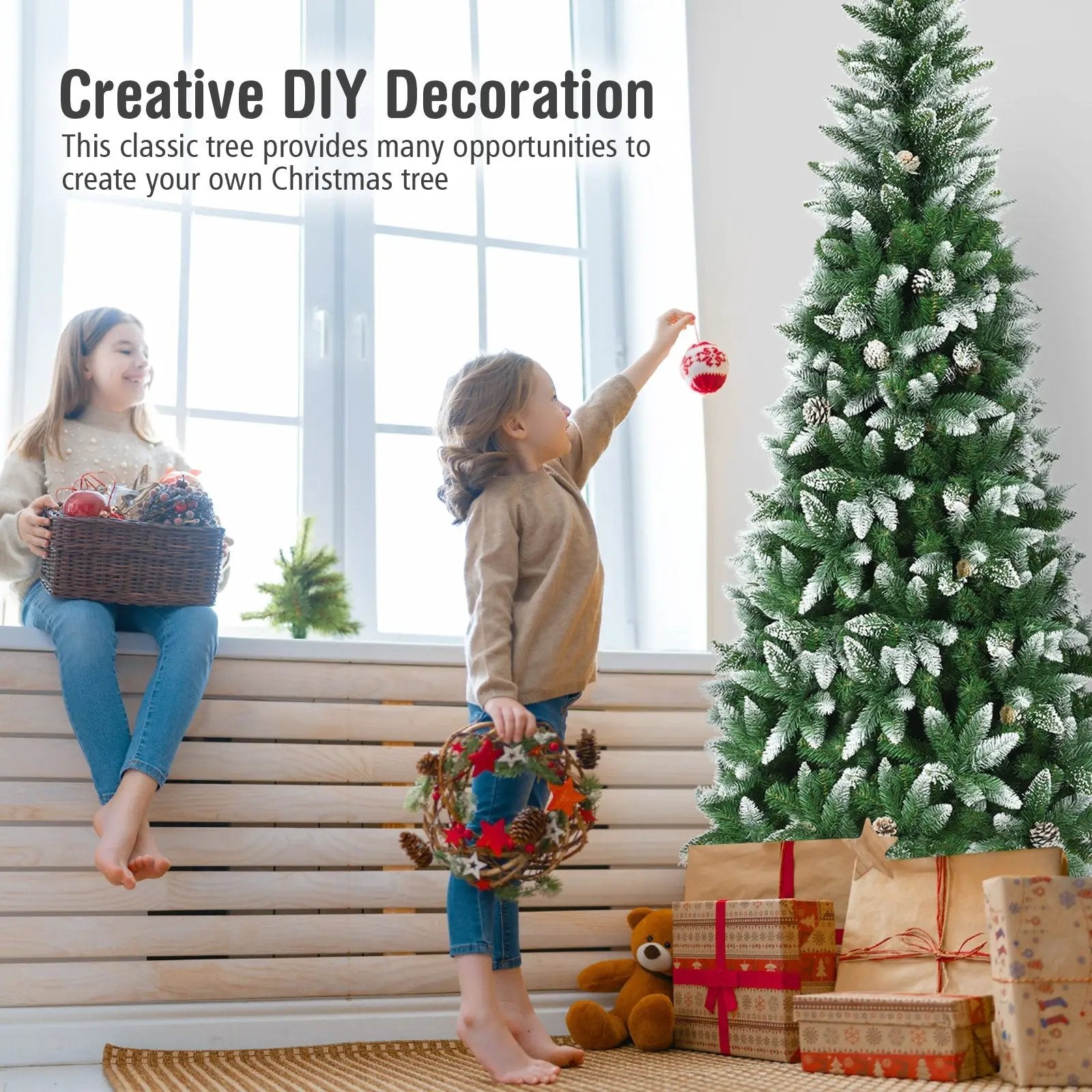 5/6/7.5 Feet Artificial Pencil Christmas Tree with Pine Cones by DirectDeals