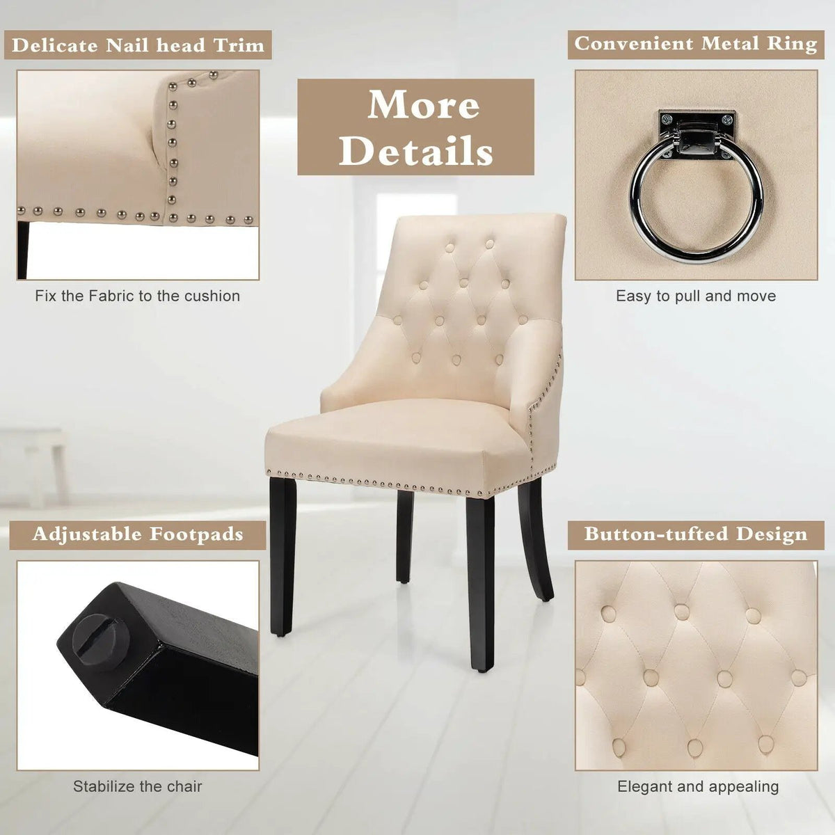 Modern Upholstered Button-Tufted Dining Chair with Naild Trim by DirectDeals