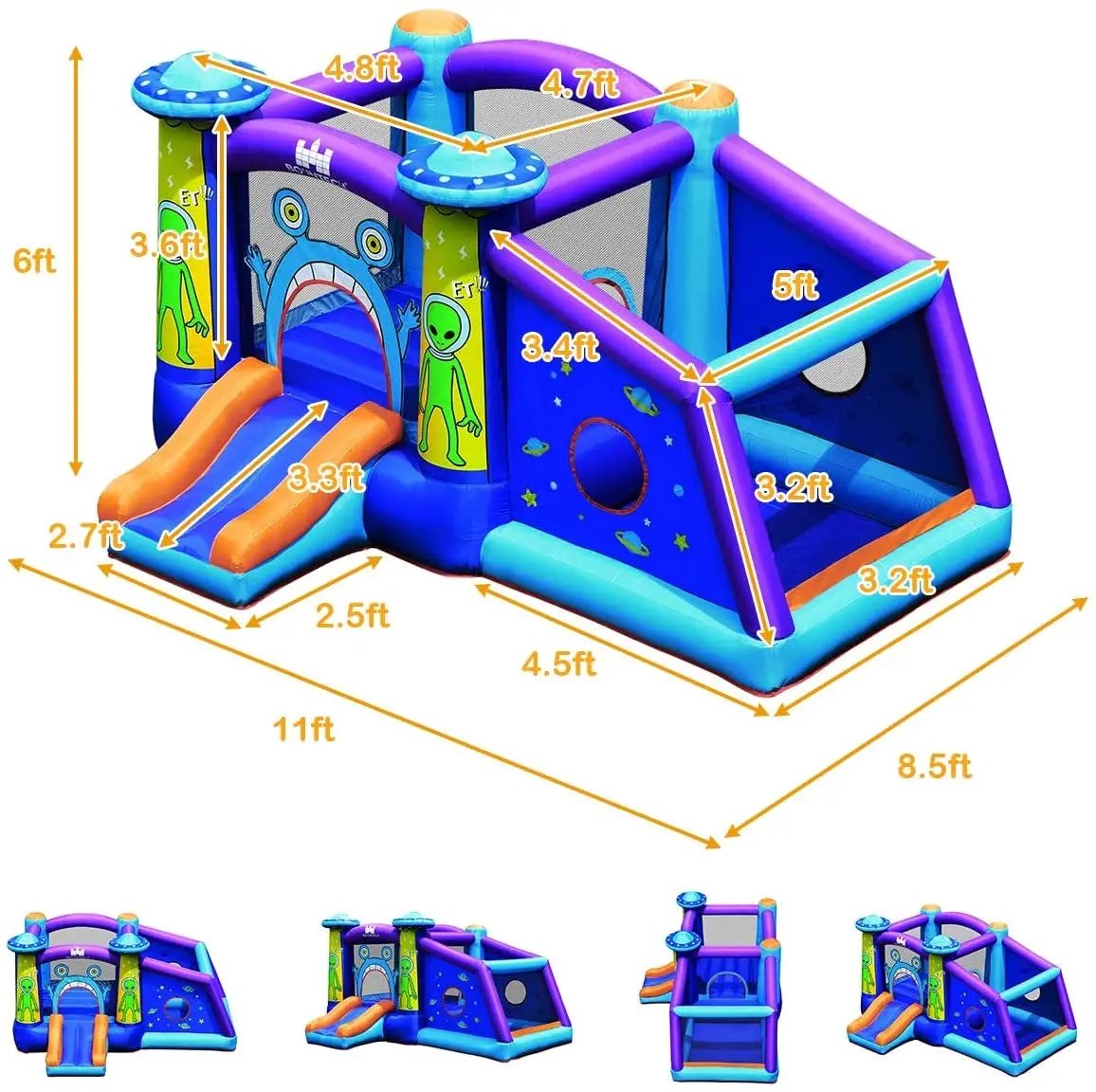 Inflatable Alien Style Kids Bouncy Castle with 480W Air Blower by DirectDeals