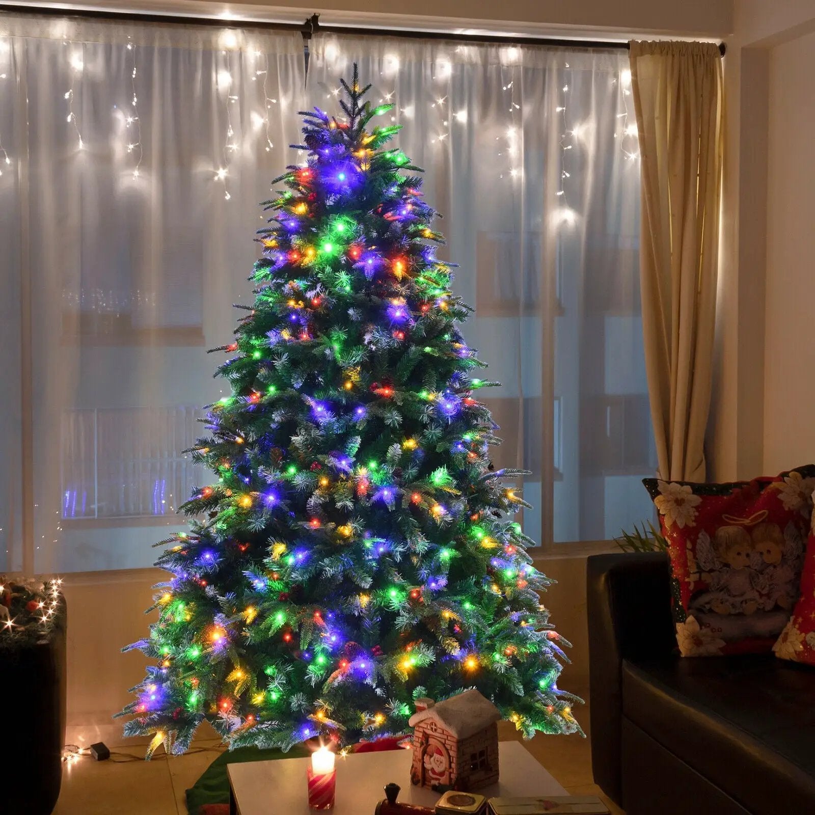 Pre-Lit Snowy Christmas Hinged Tree with Multi-Color Lights by DirectDeals