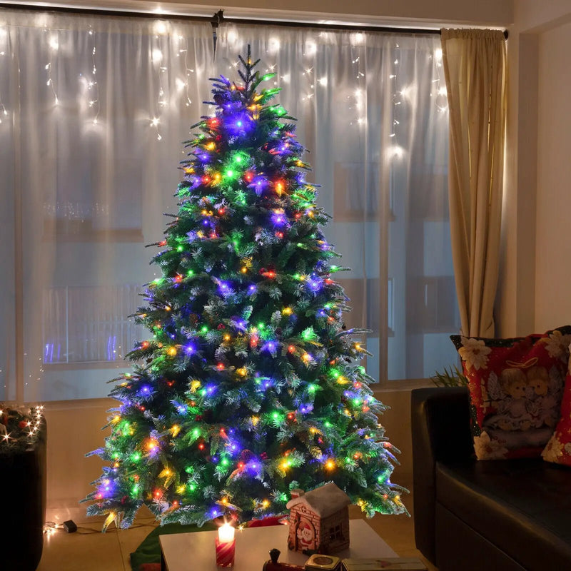 Pre-Lit Snowy Christmas Hinged Tree with Multi-Color Lights by DirectDeals