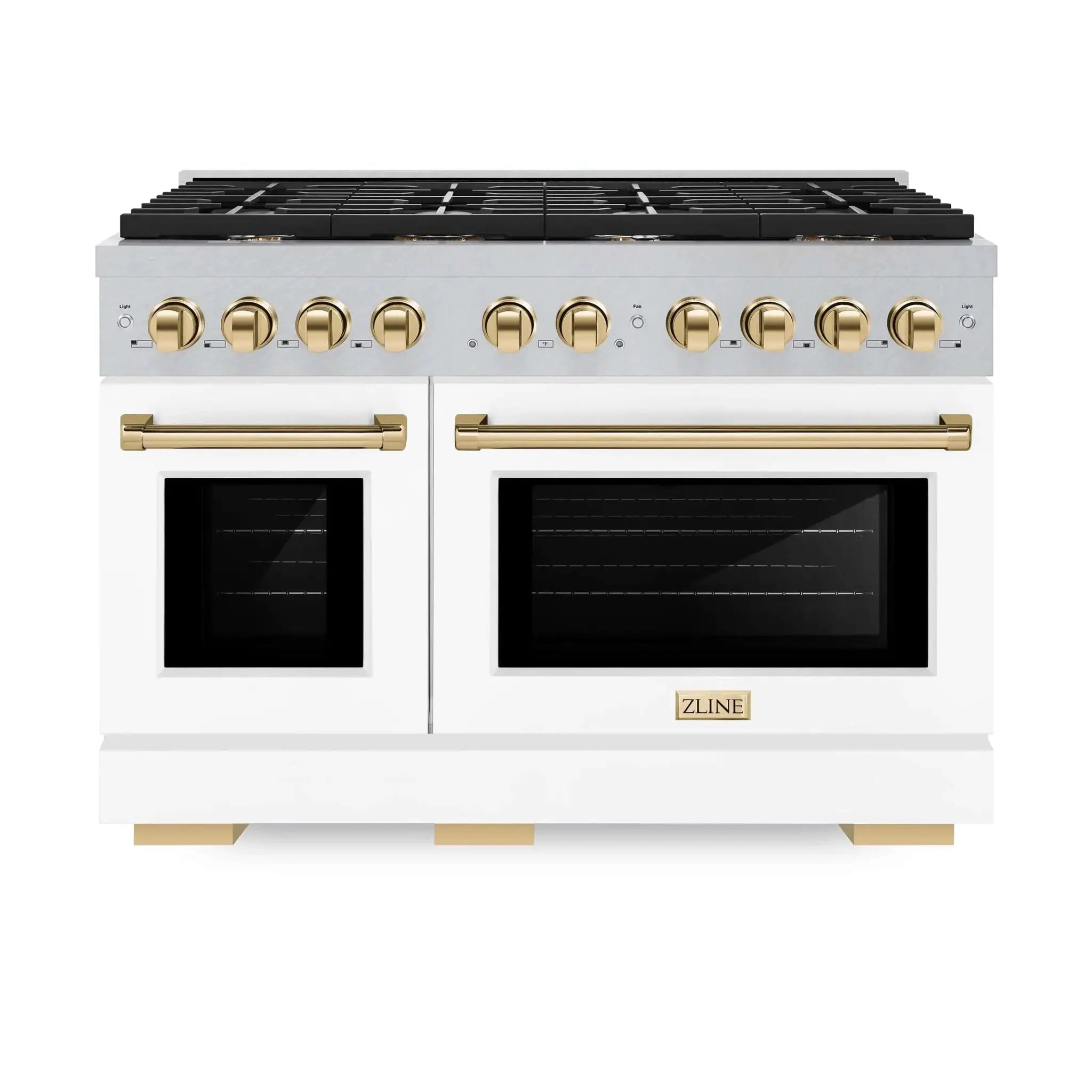 ZLINE 48"Paramount Dual Fuel Range DuraSnow® White Matte, Gold SDRSZ-WM-48-G by Farmhouse Kitchen and Bath