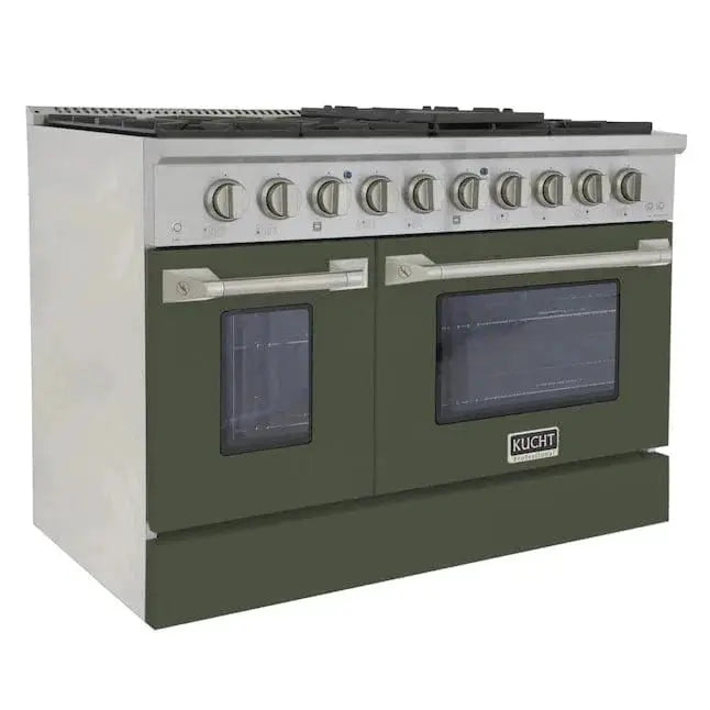Kucht 48" Gas Range in Stainless Steel with Olive Green Oven Doors, KNG481-OG by Farmhouse Kitchen and Bath