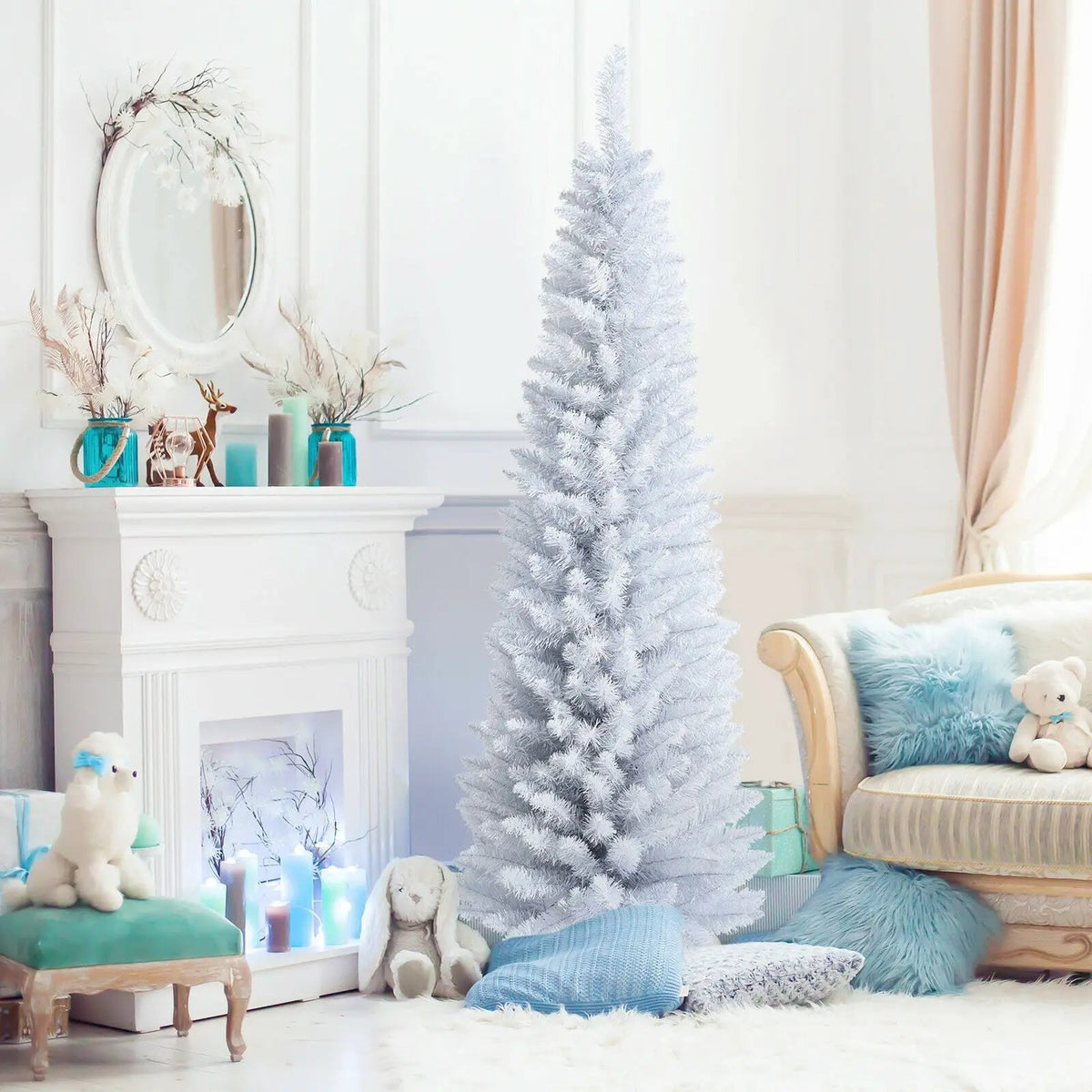 6 Feet Unlit Artificial Slim Pencil Christmas Tree with Metal Stand by DirectDeals