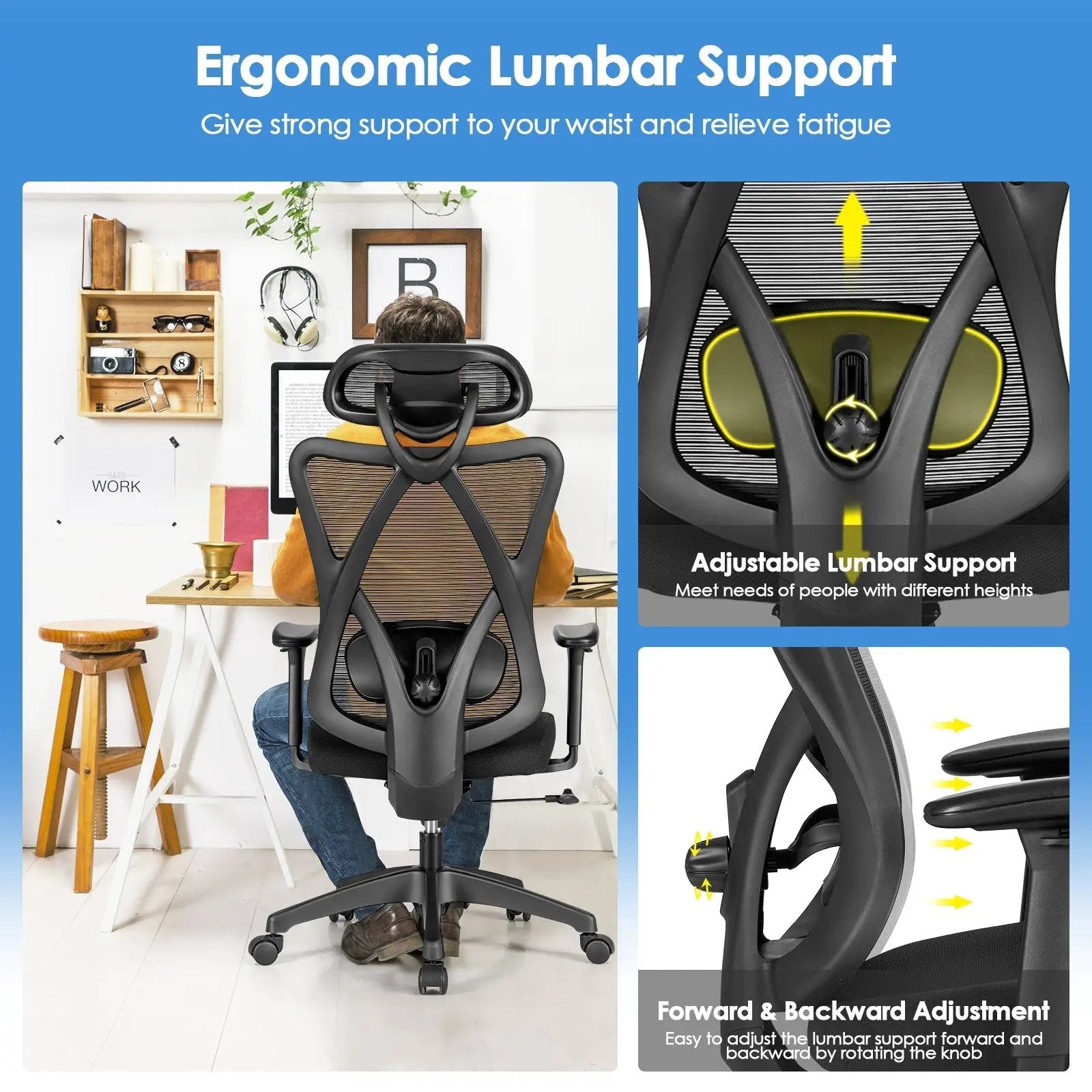 High Back Mesh Executive Chair with Adjustable Lumbar Support by DirectDeals