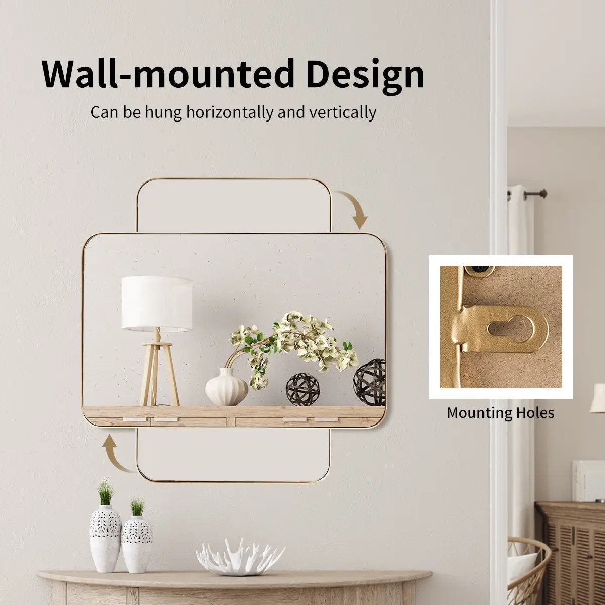 32 Inch x 20 Inch Metal Frame Wall-Mounted Rectangle Mirror by DirectDeals