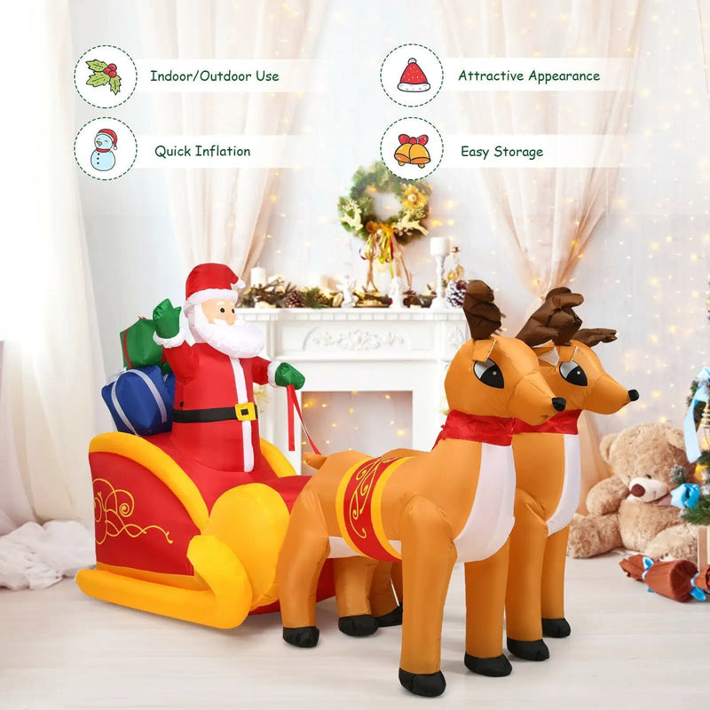 7.5 Feet Waterproof Outdoor Inflatable Santa with Double Deer and Sled by DirectDeals