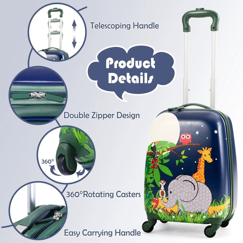 2 Pieces 12 Inch and 16 Inch Kids Carry on Suitcase Rolling Backpack School Luggage Set-Elephant by DirectDeals
