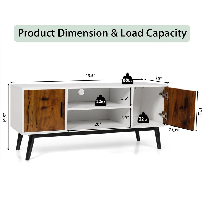 Mid-Century Wood TV Stand for 55 Inch with 2 Cabinets and Open Shelves by DirectDeals