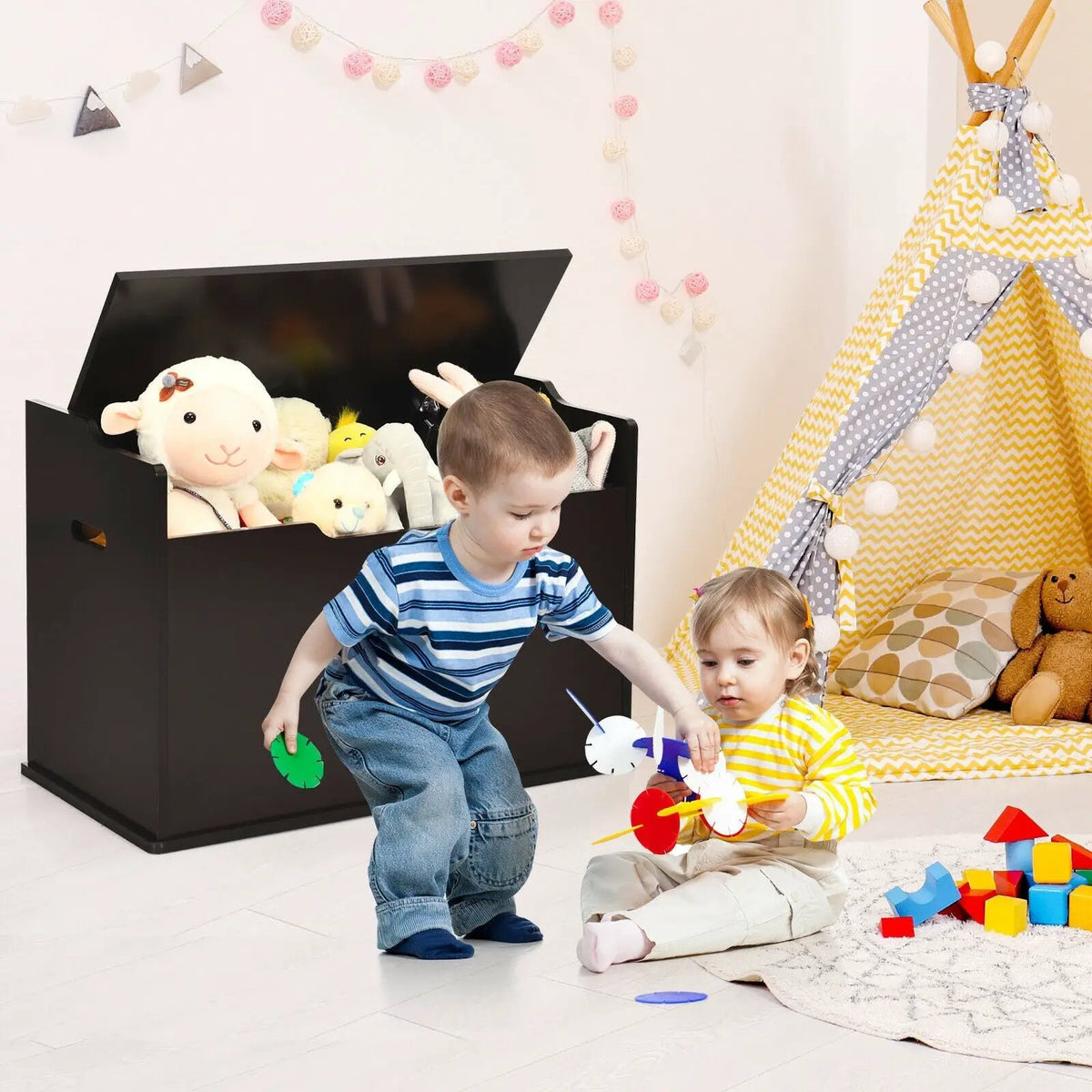 Kids Toy Wooden Flip-top Storage Box Chest Bench with Cushion Hinge by DirectDeals