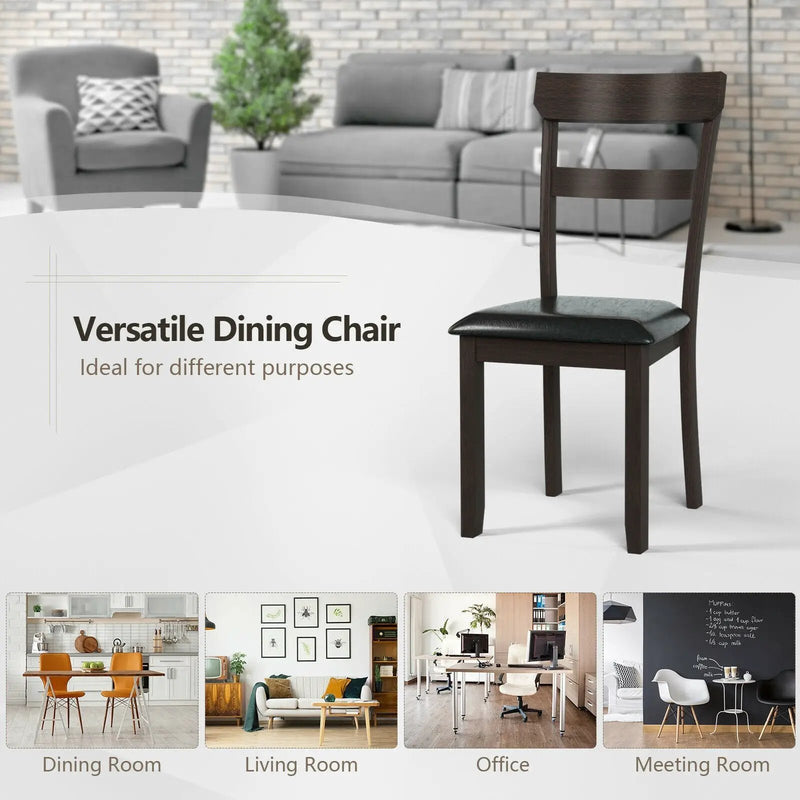Set of 2 Dining Chairs With Rubber Wood Frame and Upholstered Faux Leather Seat by DirectDeals
