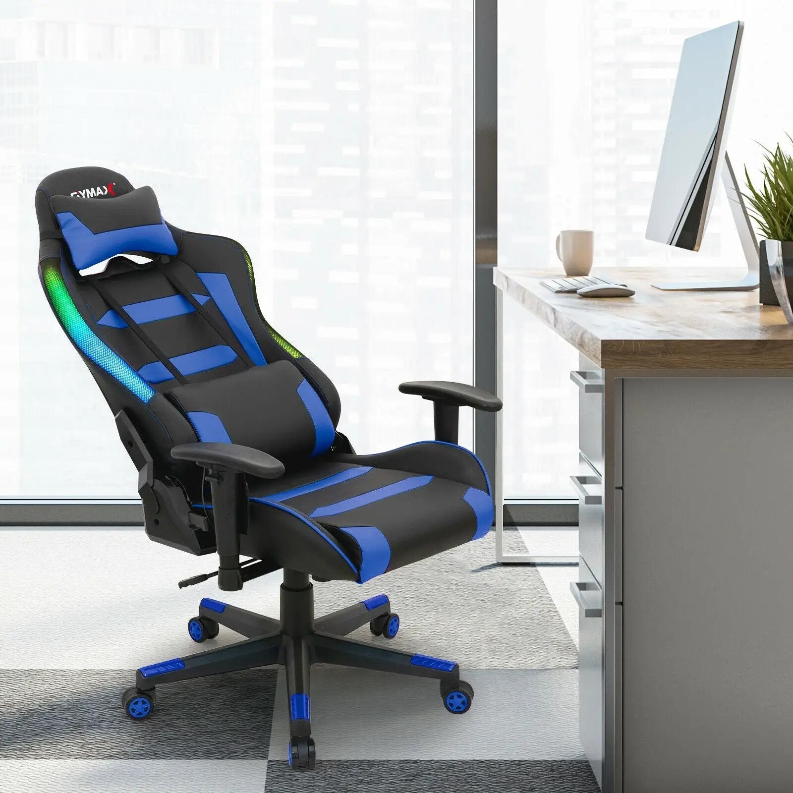 Adjustable Swivel Gaming Chair with LED Lights and Remote by DirectDeals