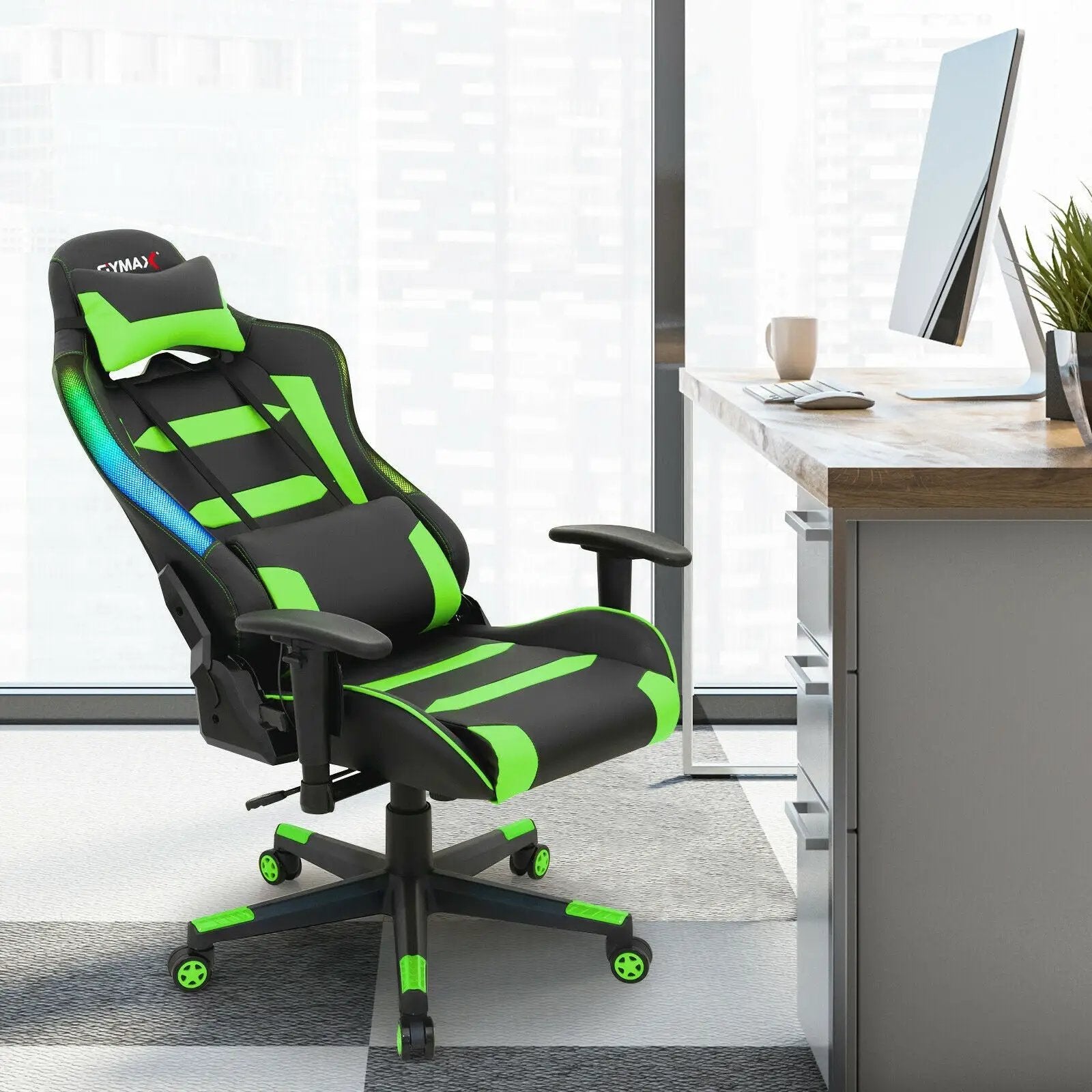 Adjustable Swivel Gaming Chair with LED Lights and Remote by DirectDeals
