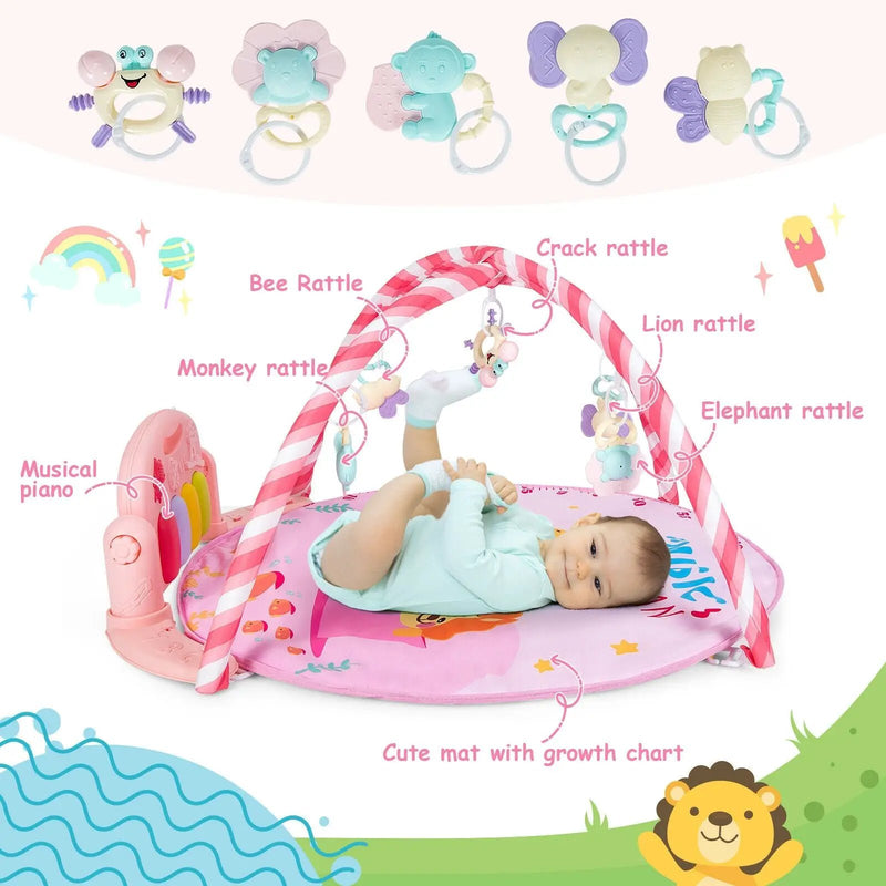 Baby Activity Play Piano Gym Mat with 5 Hanging Sensory Toys by DirectDeals