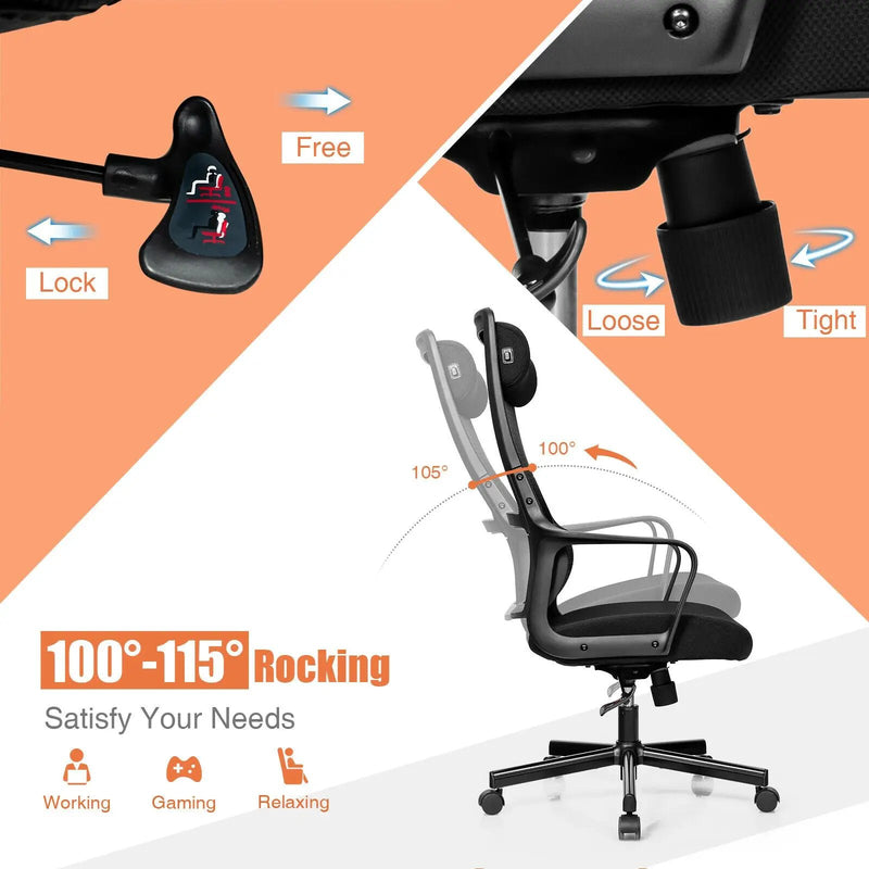 Adjustable Mesh Office Chair with Heating Support Headrest by DirectDeals