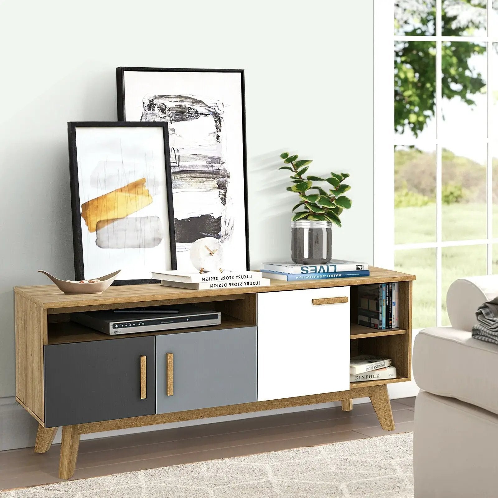 65 Inch TV Stand with 3 Storage Cabinets and 3 Open Shelves for Living Room by DirectDeals