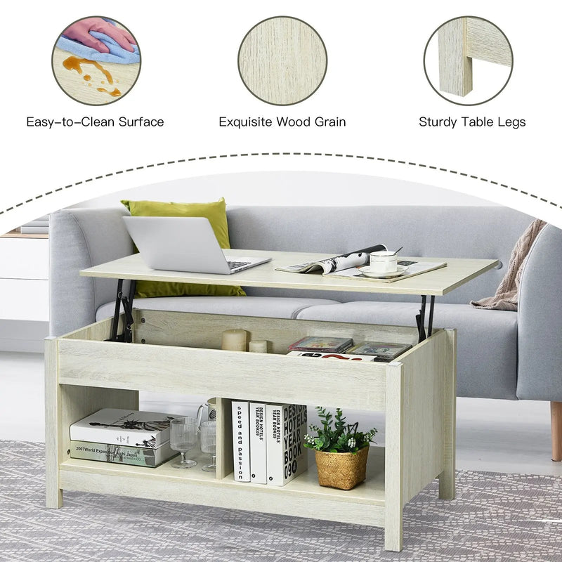 Lift Top Coffee Table with Hidden Storage Compartment and Lower Shelf for Study Room by DirectDeals