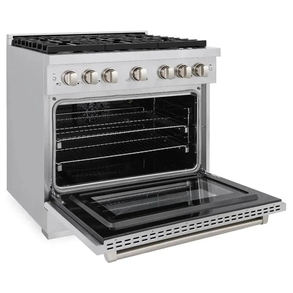 ZLINE 36"Paramount Dual Fuel Range Stainless Steel, Brass Burner, SDR-BR-36 by Farmhouse Kitchen and Bath