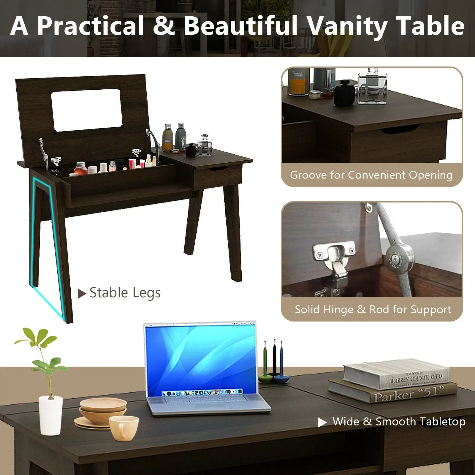 Dressing Table with Flip Mirror and Storage Drawer by DirectDeals