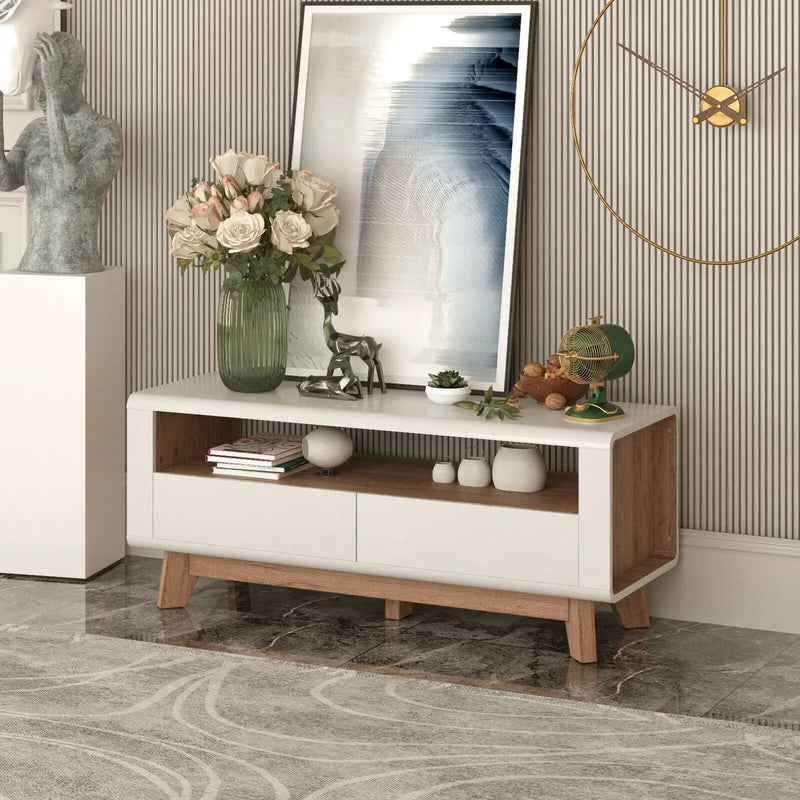 Media Console with 2 Pull-Out Drawers and Open Compartment for TVs up to 50 Inch by DirectDeals