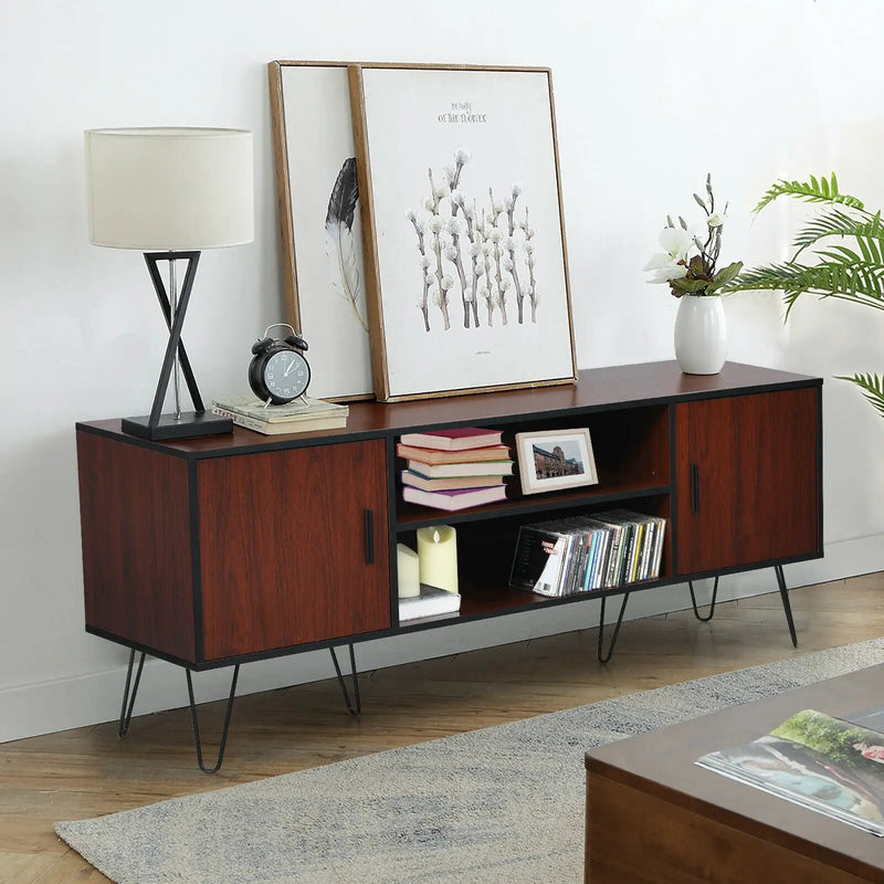 Retro Modern TV Stand with 6 Metal Legs for TVs up to 65 Inch with 2 Cable Holes by DirectDeals