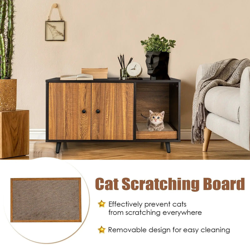 Cat Litter Box Enclosure with Divider and Double Doors by DirectDeals