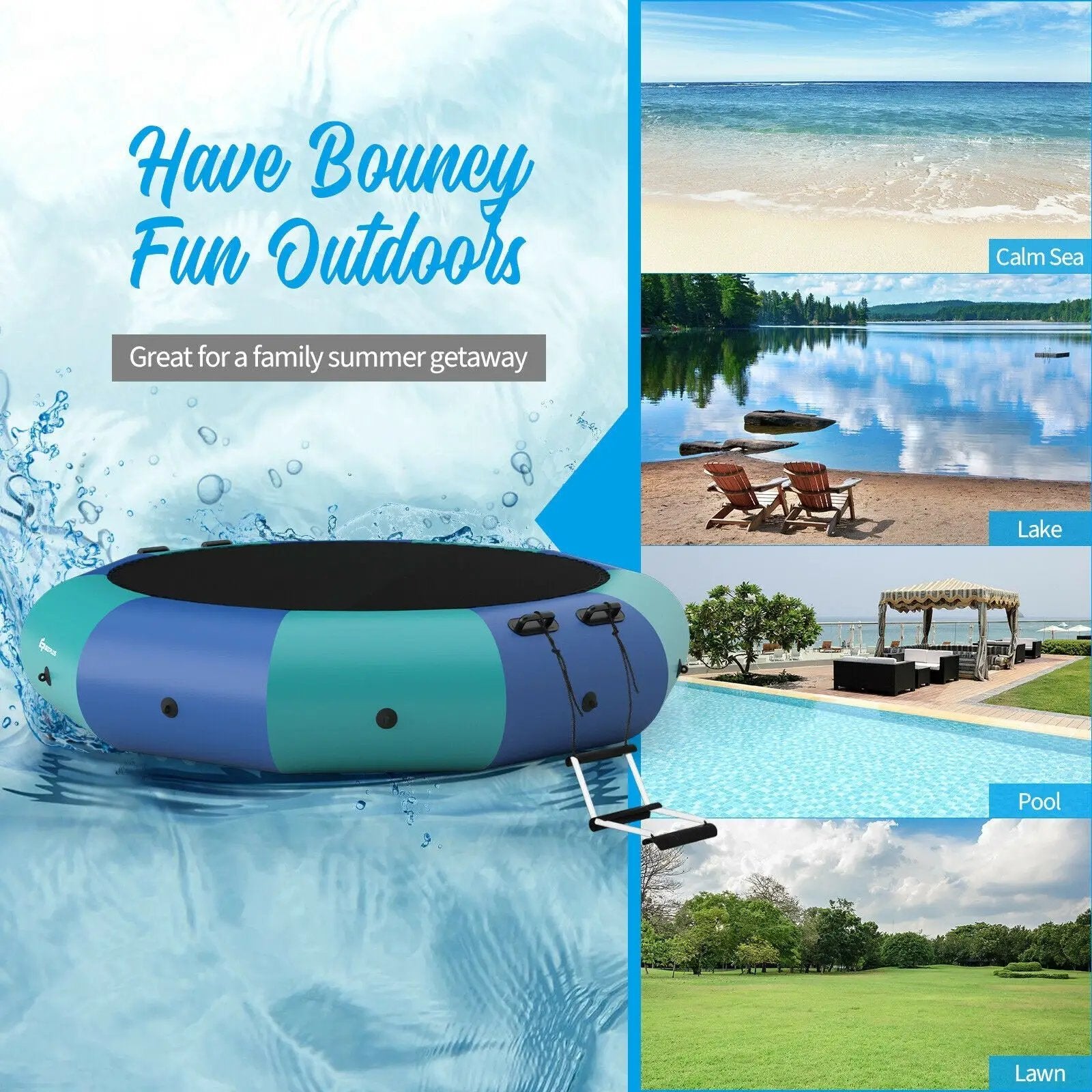 10 Feet Inflatable Splash Padded Water Bouncer Trampoline by DirectDeals