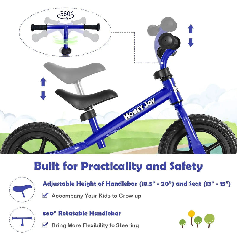 Kids No Pedal Balance Bike with Adjustable Handlebar and Seat-Blue by DirectDeals