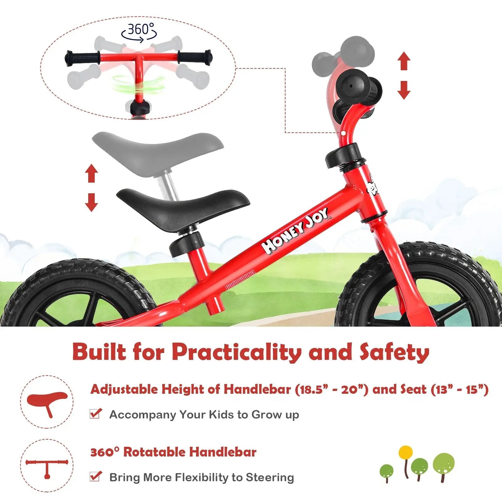 Kids No Pedal Balance Bike with Adjustable Handlebar and Seat-Red by DirectDeals