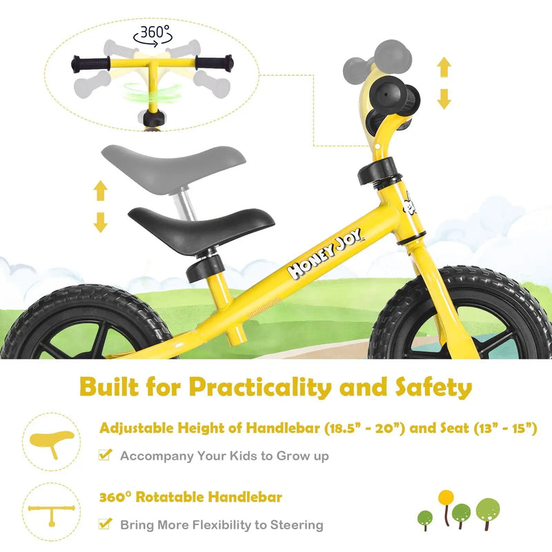 Kids No Pedal Balance Bike with Adjustable Handlebar and Seat-Yellow by DirectDeals