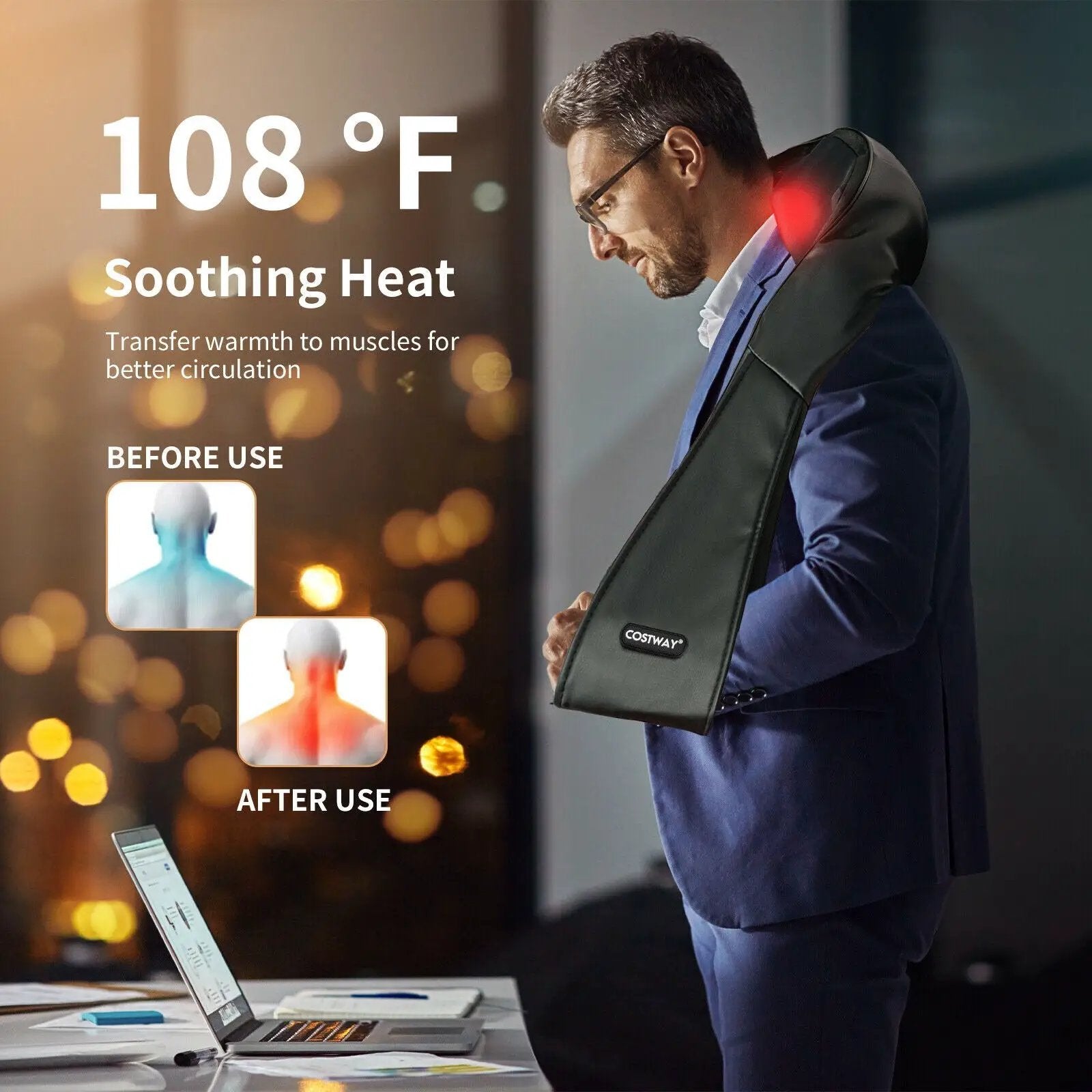 Shiatsu Neck Massager with Heat and Deep Tissue 3D-Kneading-Black by DirectDeals