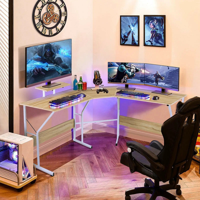 88.5 Inch L Shaped Reversible Computer Desk Table with Monitor Stand by DirectDeals