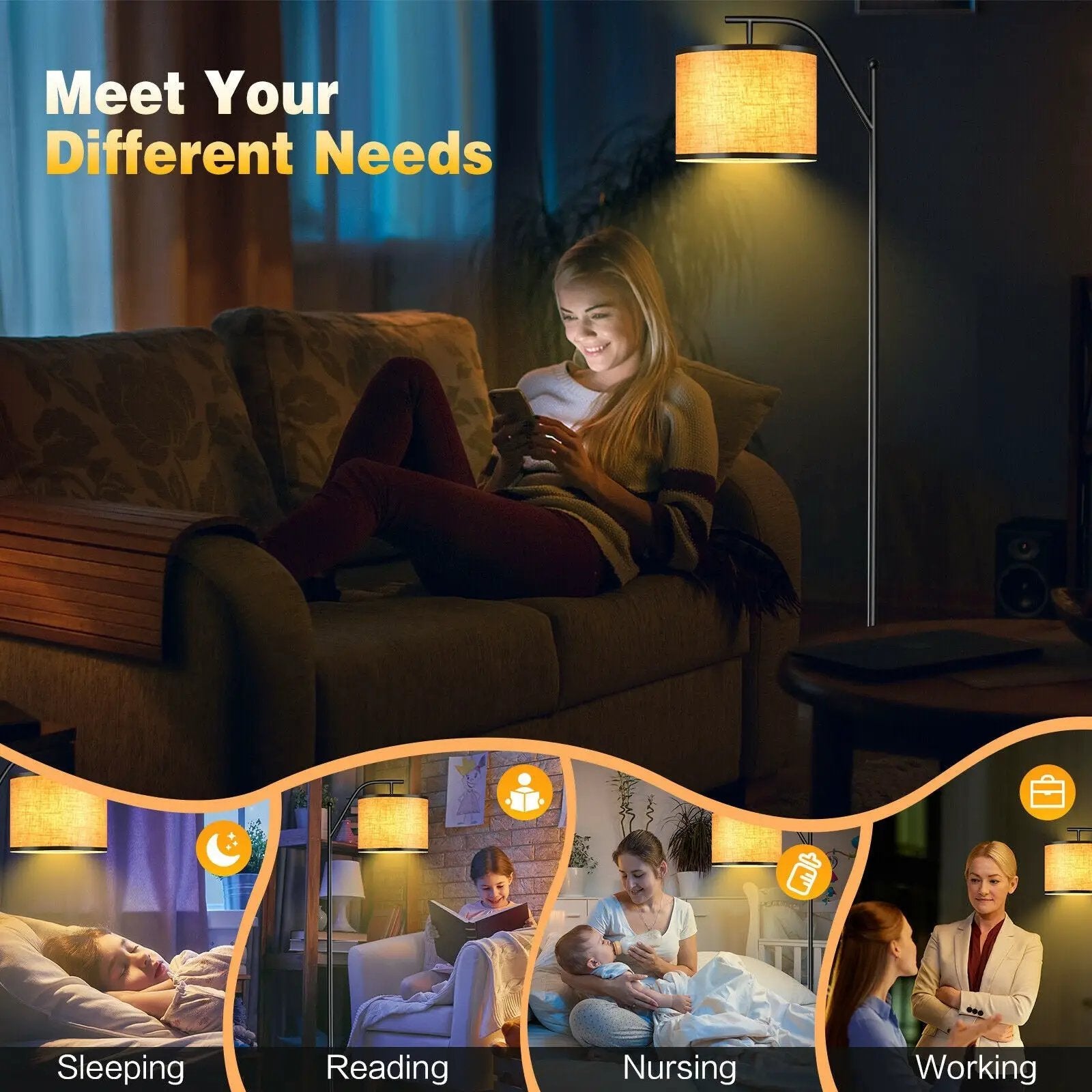 Standing Floor Lamp with Adjustable Head for Living Room and Bedroom by DirectDeals