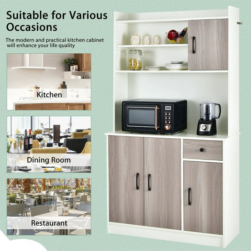 4-Door Freestanding Kitchen Buffet with Hutch and Adjustable Shelves by DirectDeals