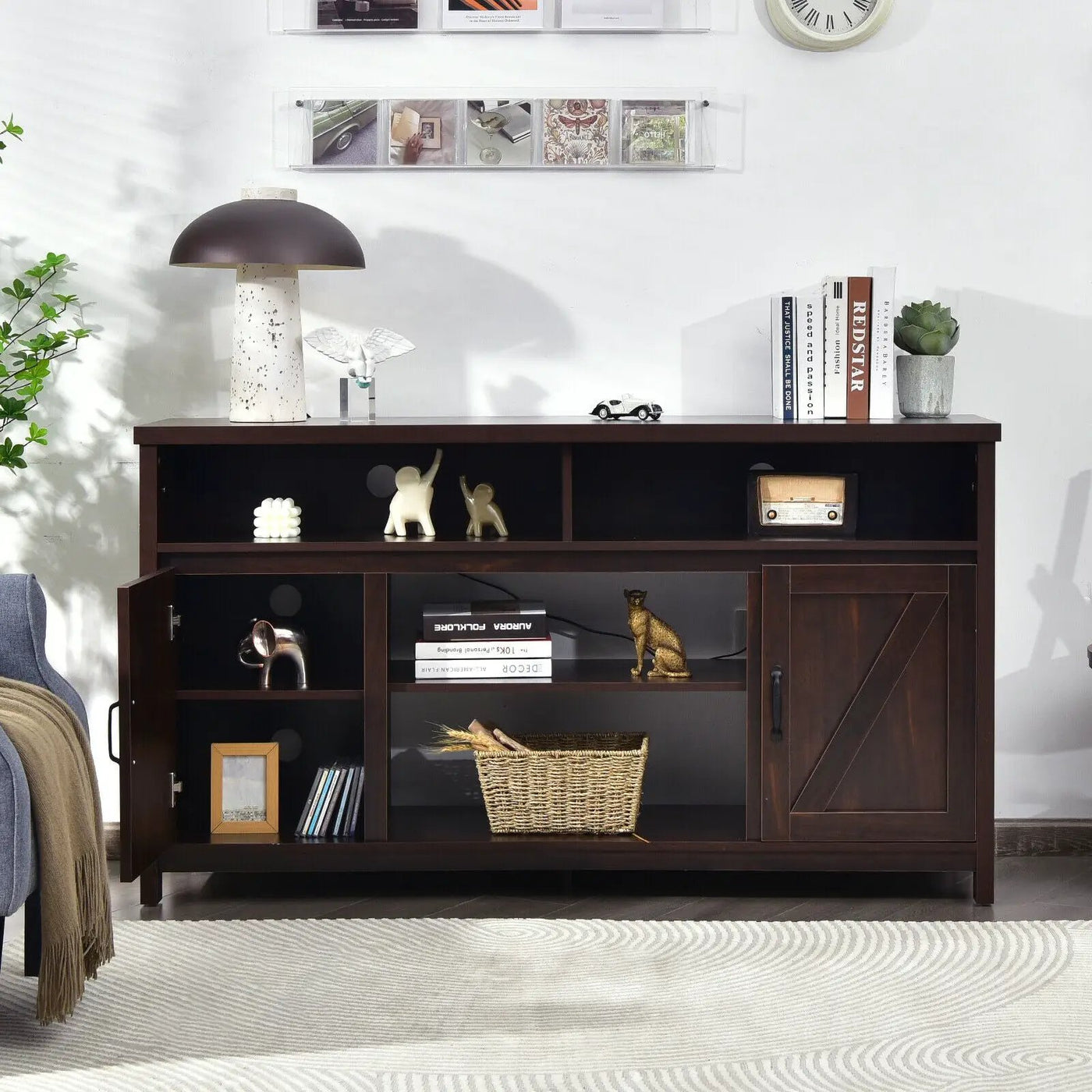 59 Inch TV Stand Media Center Console Cabinet with Barn Door for TV's 65 Inch by DirectDeals