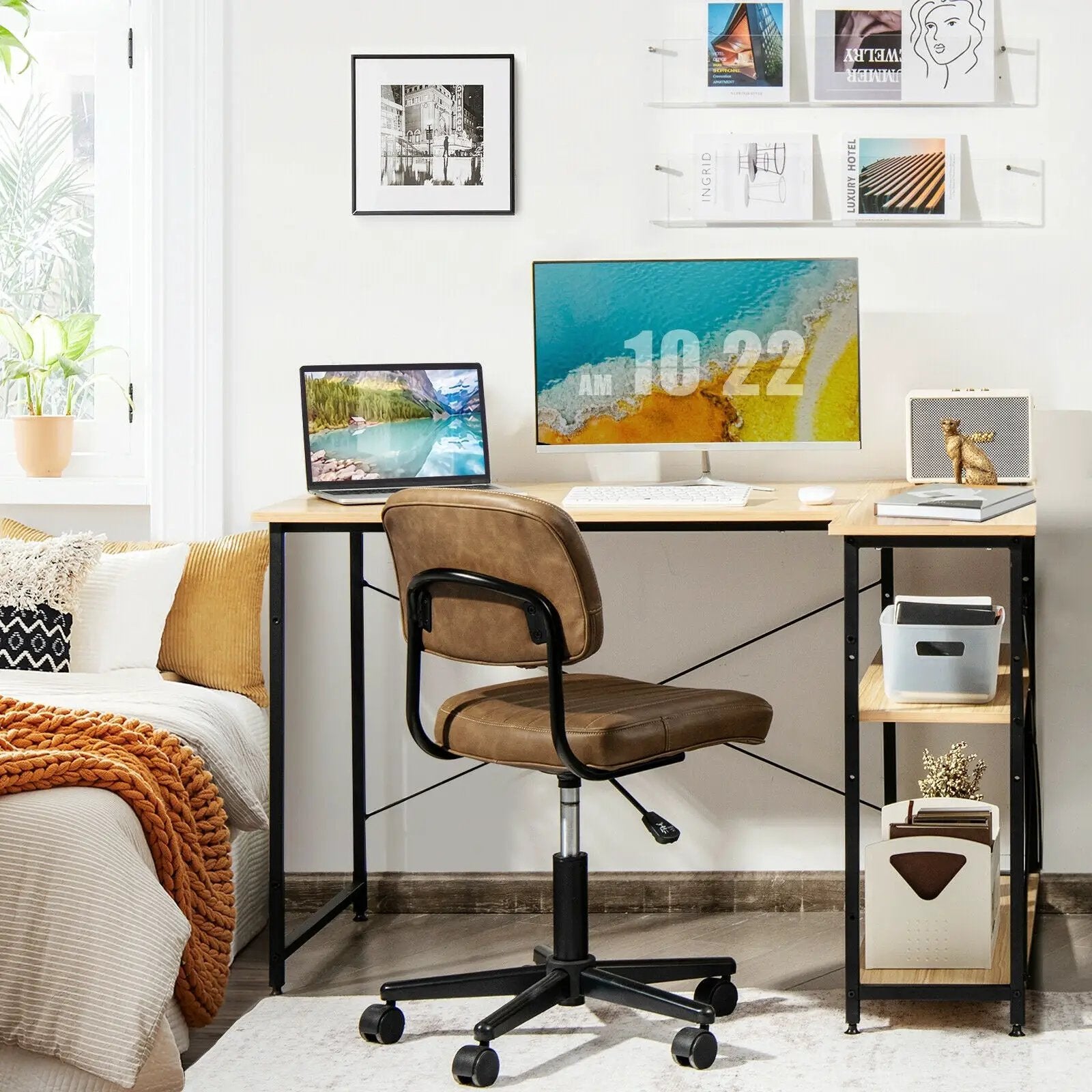 48 Inch Reversible L Shaped Computer Desk with Adjustable Shelf by DirectDeals