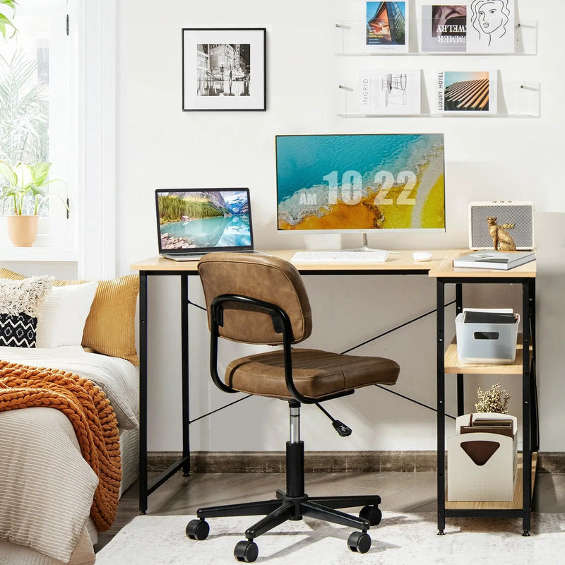 48 Inch Reversible L Shaped Computer Desk with Adjustable Shelf by DirectDeals