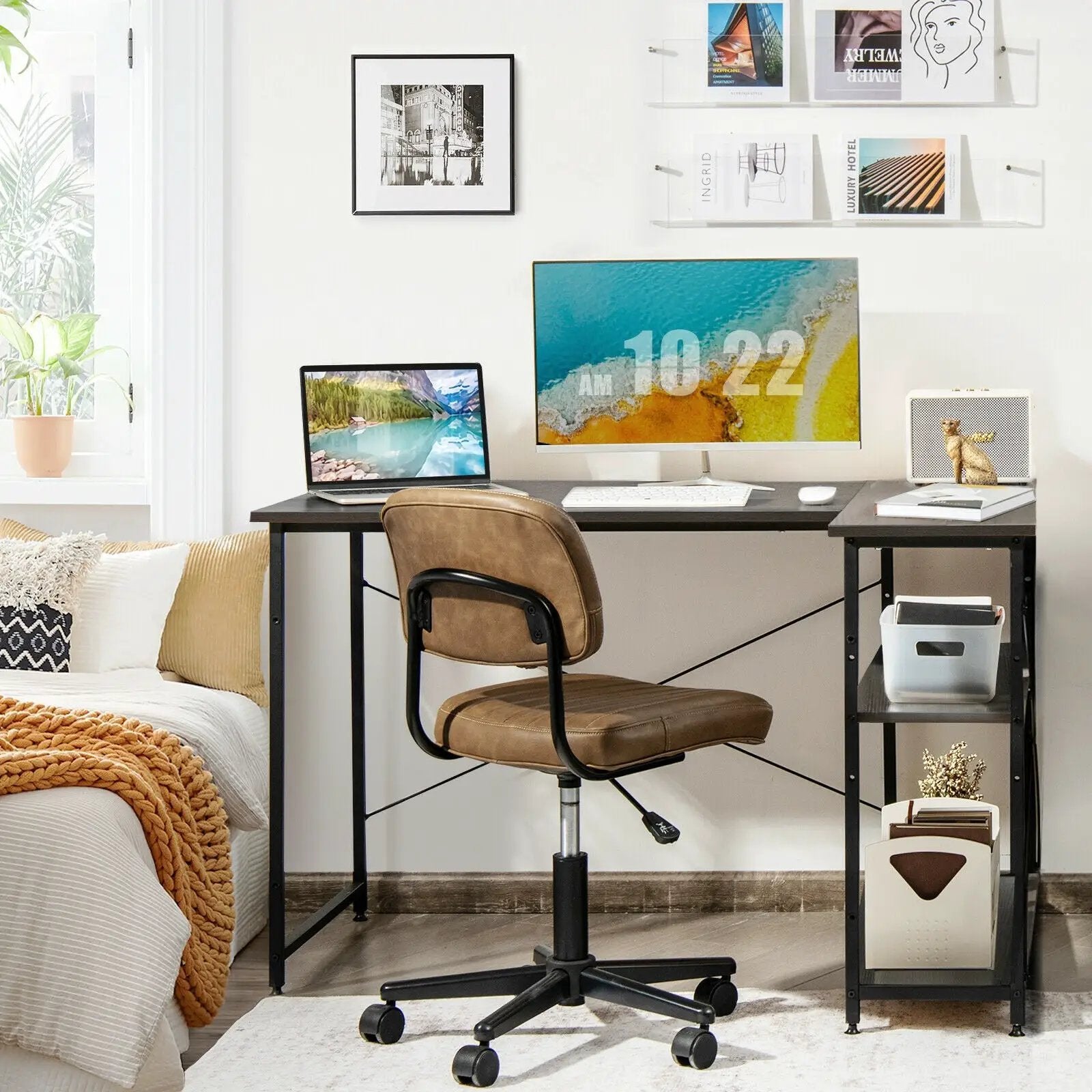 48 Inch Reversible L Shaped Computer Desk with Adjustable Shelf by DirectDeals