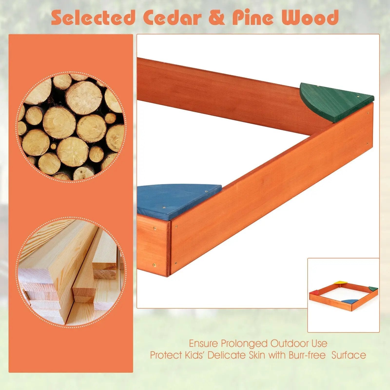 Kids Outdoor Wooden Backyard Sandbox with Built-in Corner Seating by DirectDeals