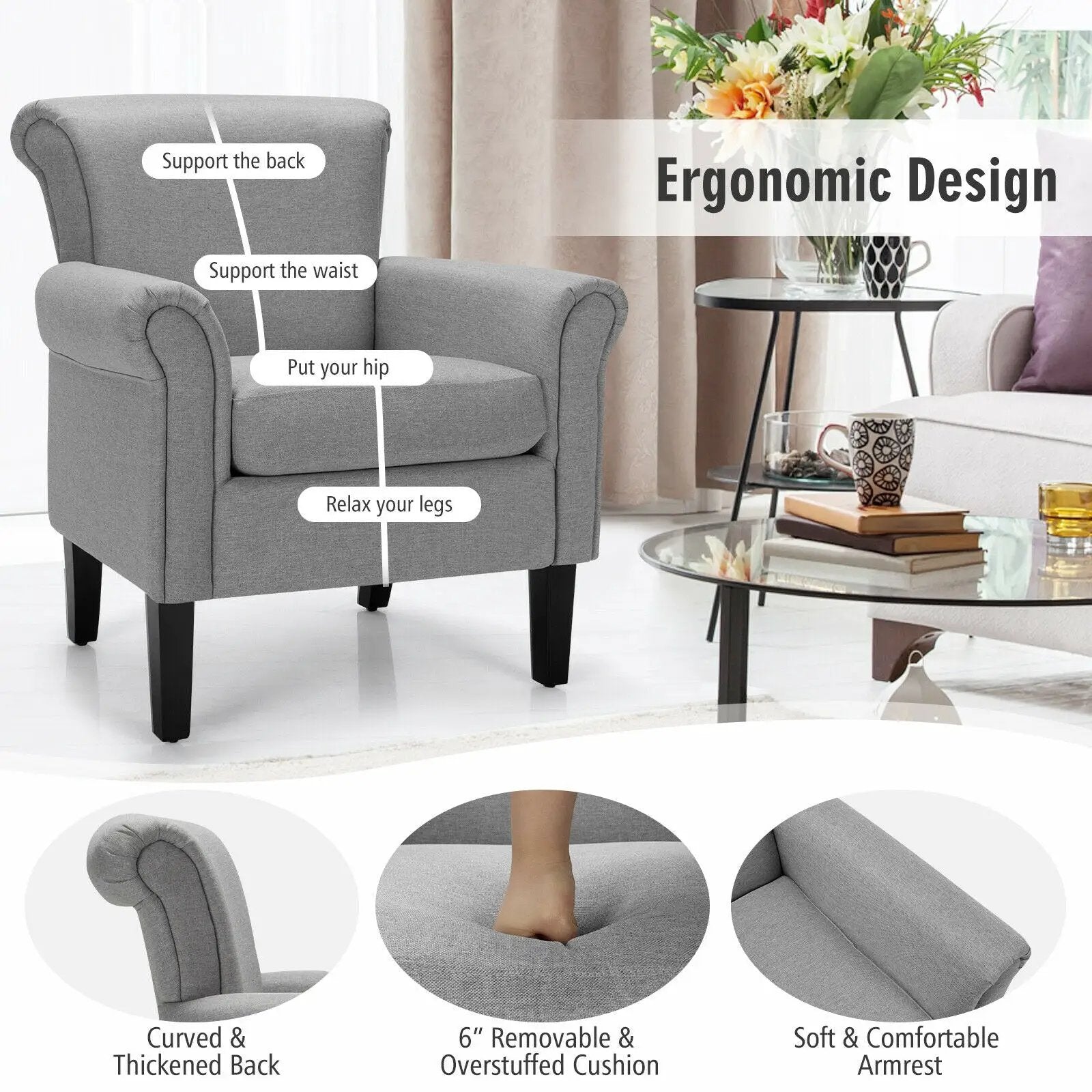 Upholstered Fabric Accent Chair with Adjustable Foot Pads by DirectDeals